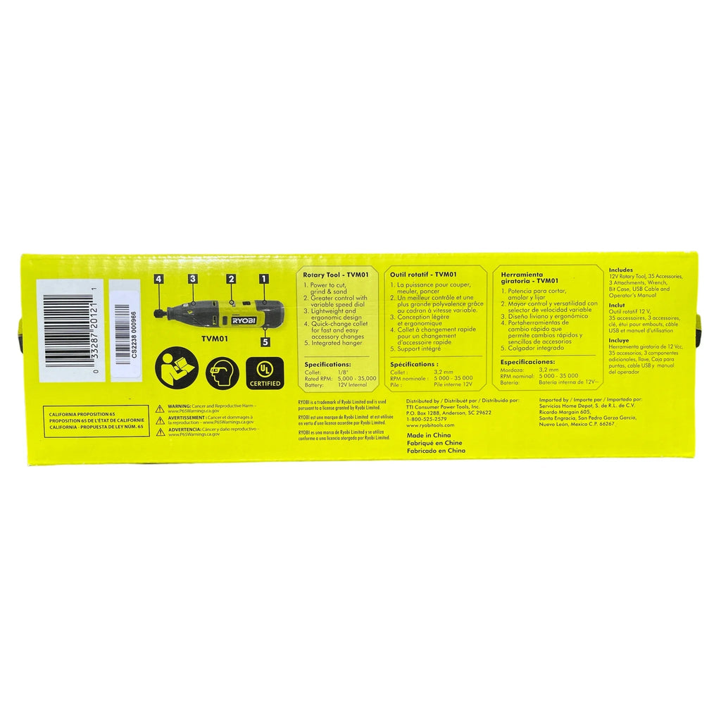 RYOBI 12V Cordless Rotary Tool Kit - 35 Accessories, 3 Attachments