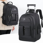 Rolling Backpack With Retractable Handle, Aluminum Frame, Oxford Fabric, Black