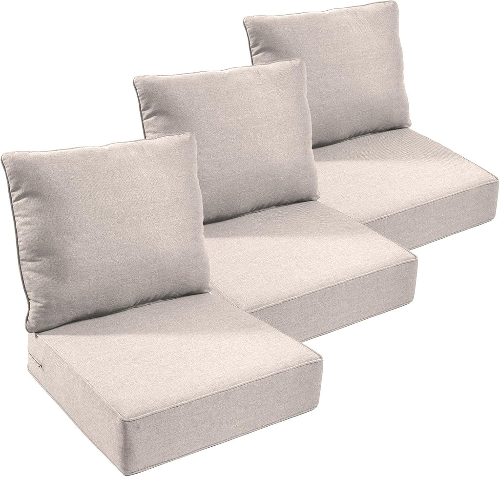 moosprr Outdoor Chair Cushion Set - 24x24, 6 Inch Thick, Beige, 3 Seat And 3 Back Cushions