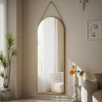 Full Length Wall Mirror, 48 x 16 Inch, Black, Leather Strap