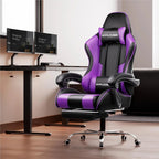 GTPLAYER Gaming Chair With Footrest, Lumbar Support, Headrest, Height Adjustment, White