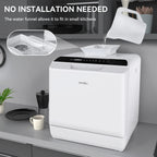 Hermitlux Portable Countertop Dishwasher, 5L Built-In Water Tank, 4 Place Settings - HMX-DW03