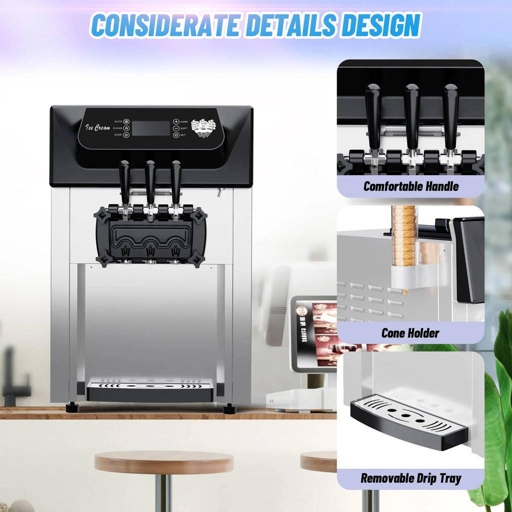 Commercial Soft Serve Ice Cream Machine, 2200W, 3 Flavor, 5.3-7.4 Gal/Hr - ICE_CREAM_MAKER