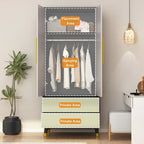 2-Door Wardrobe Closet Armoire With 2 Drawers And Clothes Rail - 70.9H x 31.5W x 19.1D