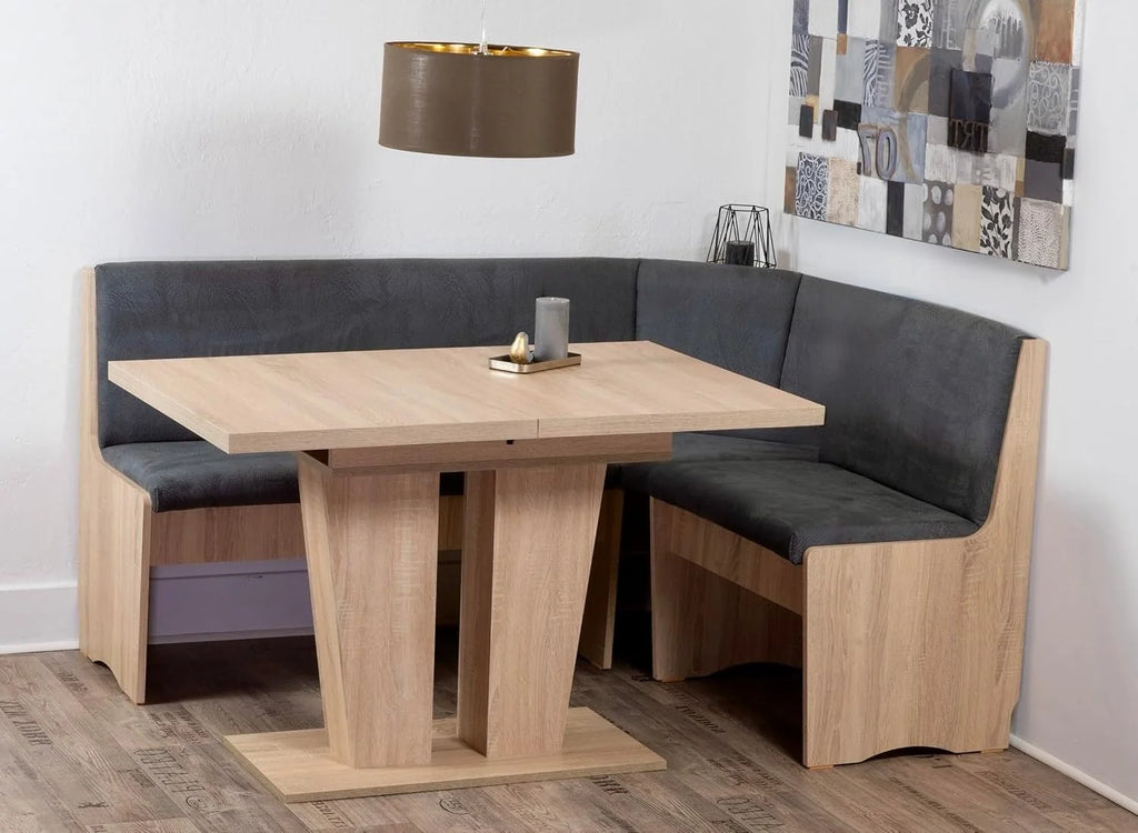 Generisch Corner Bench Dining Set, Sonoma Oak, 165 x 125 cm, Table 120/160 x 80 cm - VEDUTI
