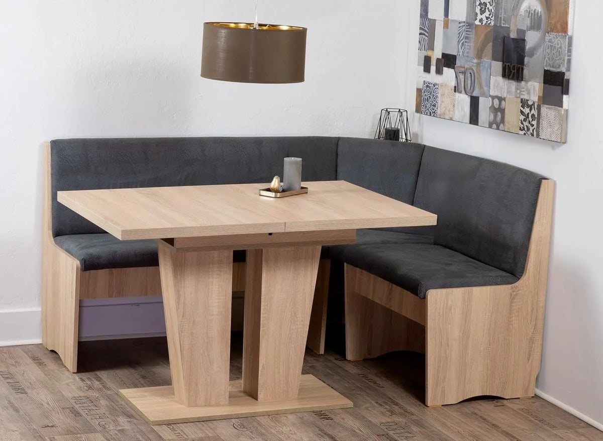 Generisch Corner Bench Dining Set, Sonoma Oak, 165 x 125 cm, Table 120/160 x 80 cm - VEDUTI