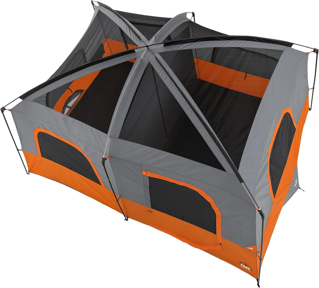 CORE 12 Person Straight Wall Cabin Tent, 16 x 11 Feet, Orange - SUVELAM