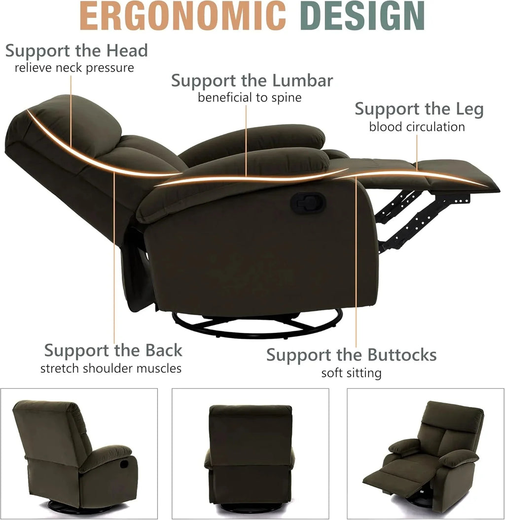 Swivel Rocker Recliner Chair For Compact Spaces - 32in D x 30.2in W x 38.9in H