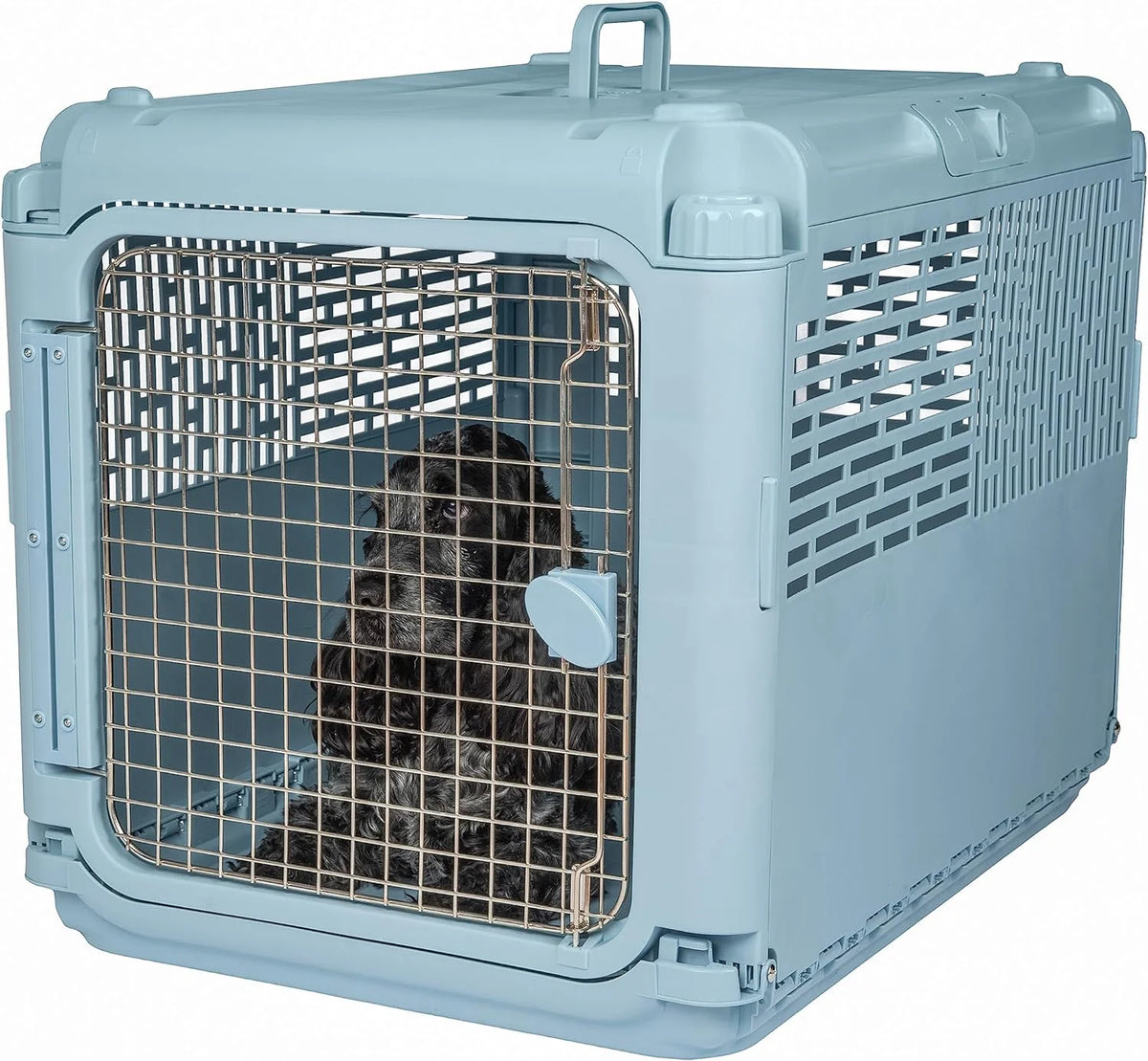 SportPet Designs Plastic Airline Approved Rolling Dog Kennel With Wire Door, XXX-Large, Gray, 48in L x 32in W x 36in H