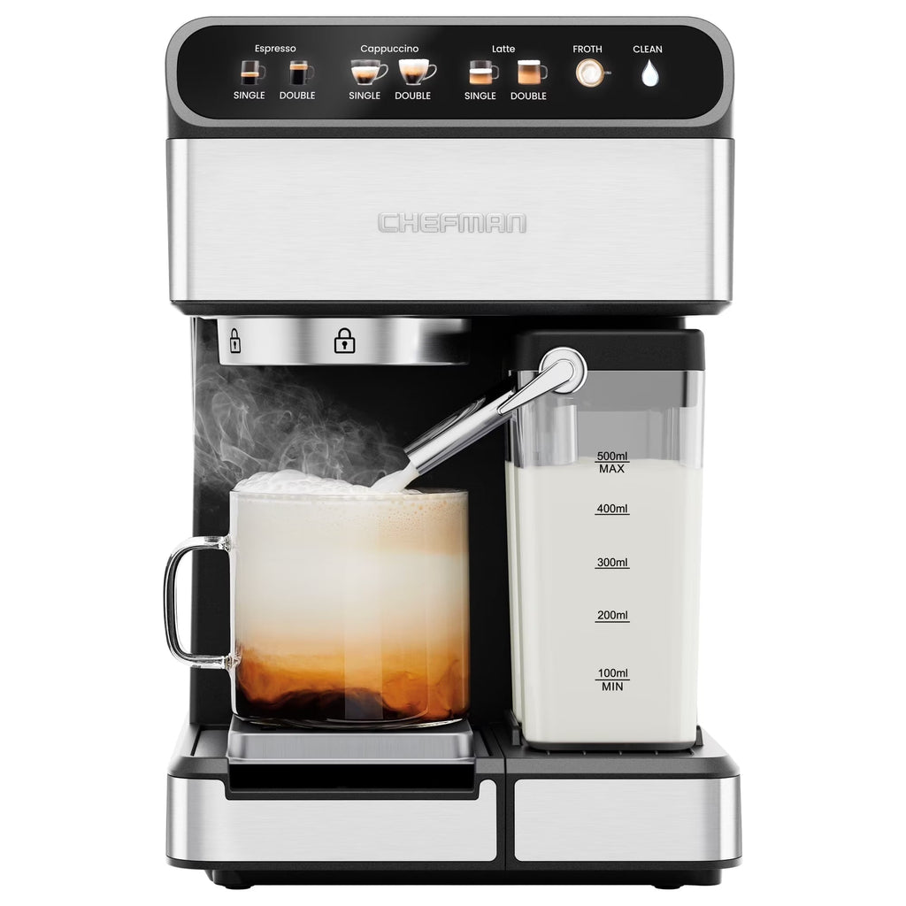 Chefman CafeMaster Pro 6-in-1 Espresso Machine With Milk Frother, Stainless Steel, 1.8-Liter - RJ54-I-SV / RJ54-I-SV-AM