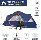 unp 10-Person Camping Tent, 18ft x 9ft x 78in, 2 Rooms, 5 Mesh Windows