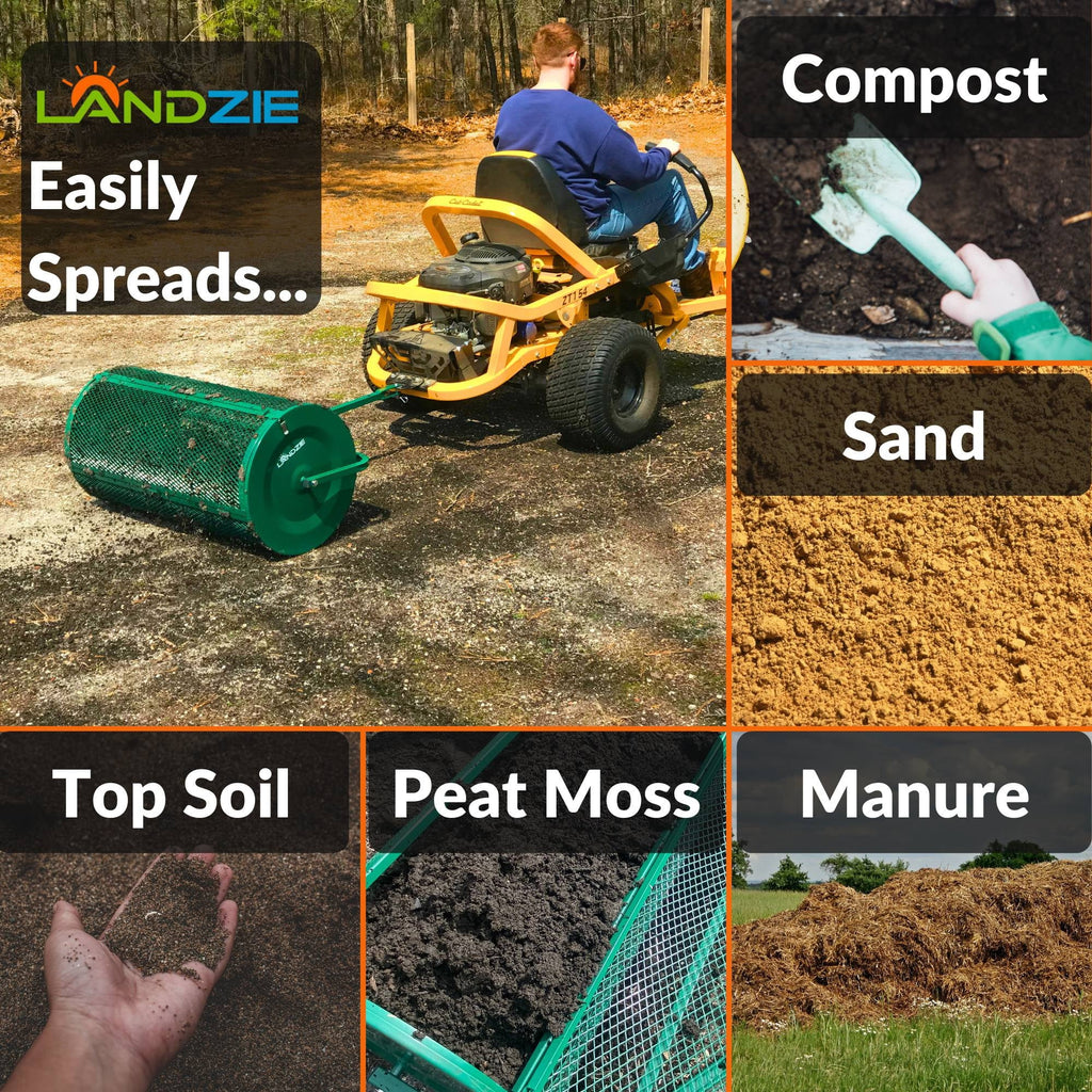 Landzie 24-Inch Walk-Behind Compost Spreader With Metal Mesh Basket