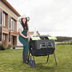 Dual Compartment Compost Tumbler Bin 43 Gallon Blue Door