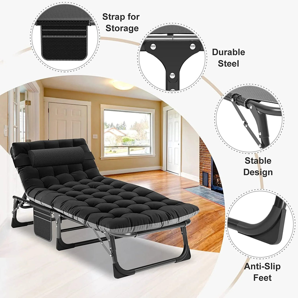 Slsy 5-Position Adjustable Folding Lounge Chair And Cot - 75.2" x 25.6" x 11.8"