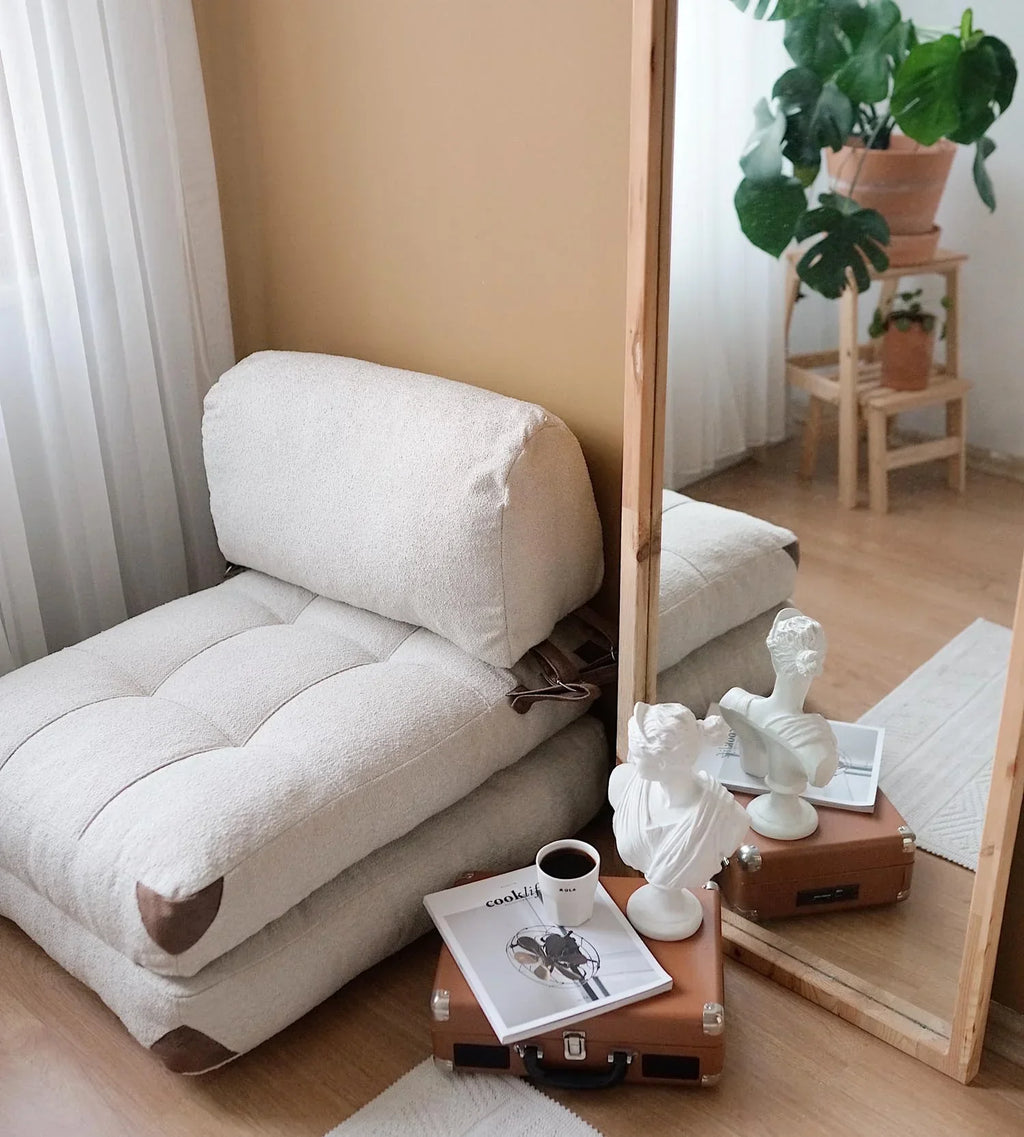 Atelier Del Sofa 1-Seat Teddy Sofa Bed, Cream, 80 cm x 70 cm x 60 cm, Seat Height 24 cm, Bed Length 160 cm - Fold Teddy
