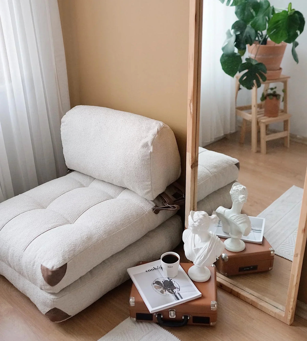 Atelier Del Sofa 1-Seat Teddy Sofa Bed, Cream, 80 cm x 70 cm x 60 cm, Seat Height 24 cm, Bed Length 160 cm - Fold Teddy