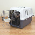 SportPet Designs Plastic Airline Approved Rolling Dog Kennel With Wire Door, XXX-Large, Gray, 48in L x 32in W x 36in H