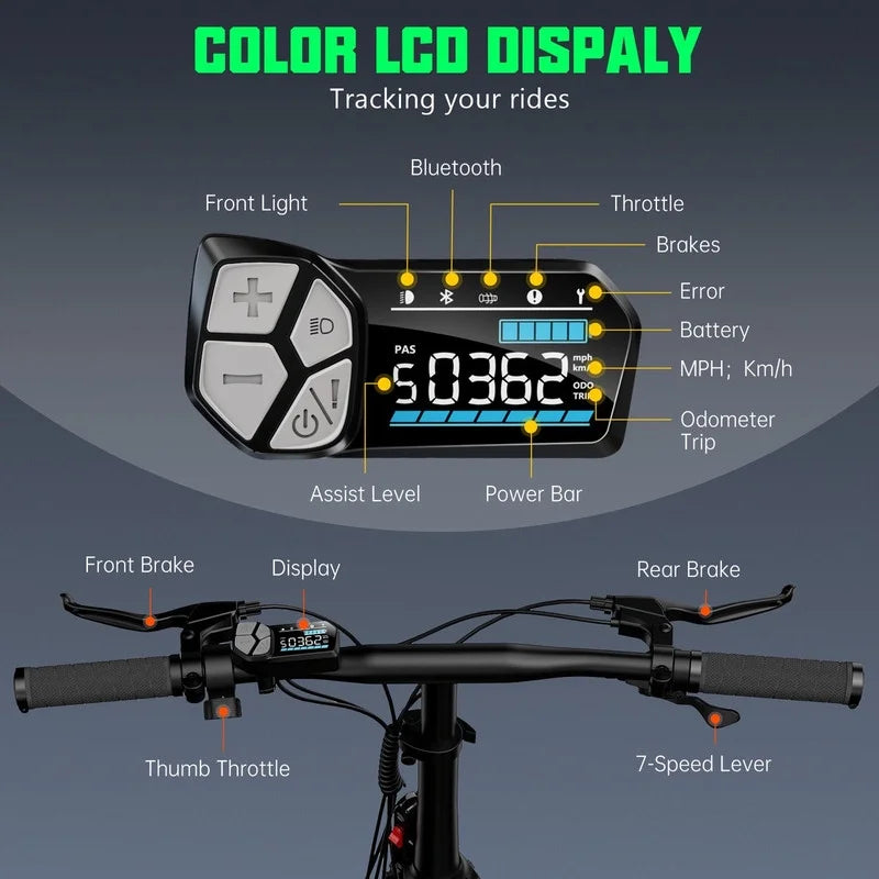 TST Foldable Electric Bike, 20in 4.0 Fat Tire, 48V 13Ah, 750W, Black - Buddy Pro
