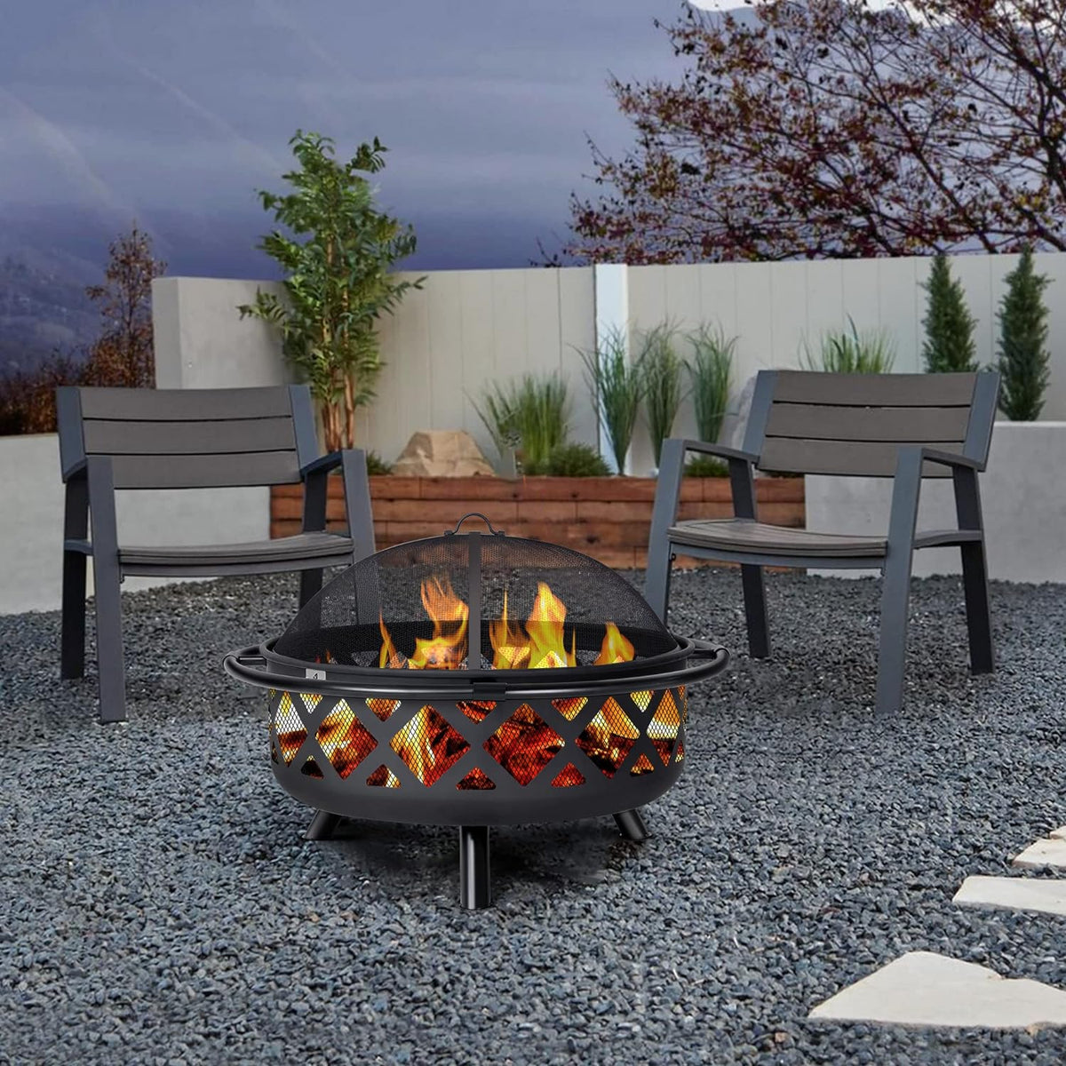 SUNCREAT 42-Inch Wood Burning Patio Fire Pit, Black, 42.1 Inch Diameter x 25.2 Inch High