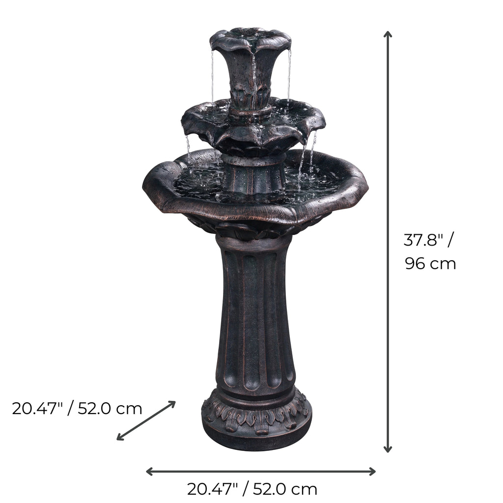Teamson Home 3-Tier Lily Birdbath Water Fountain, 20.47 in Dia. x 37.8 in H