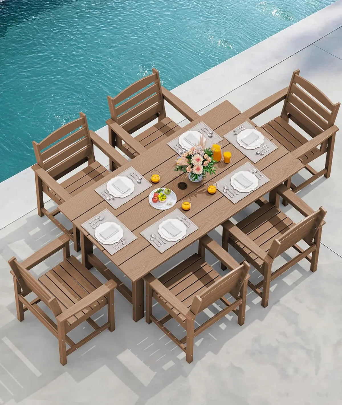 SERWALL 7-Piece HDPE Patio Dining Set, Aruba, 66.9in D x 32.2in W x 29.1in H
