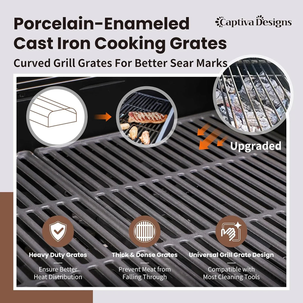 Captiva Designs 4-Burner Propane Gas Grill With Side Burner, 42,000 BTU, Silver - GR001