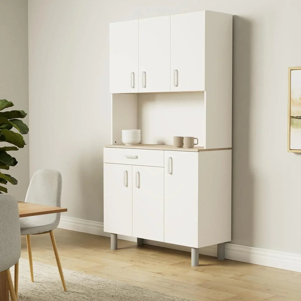 Miroytengo Kitchen Side Cabinet, 6 Doors, White And Oak Kronberg, 101 x 185 cm - 37494