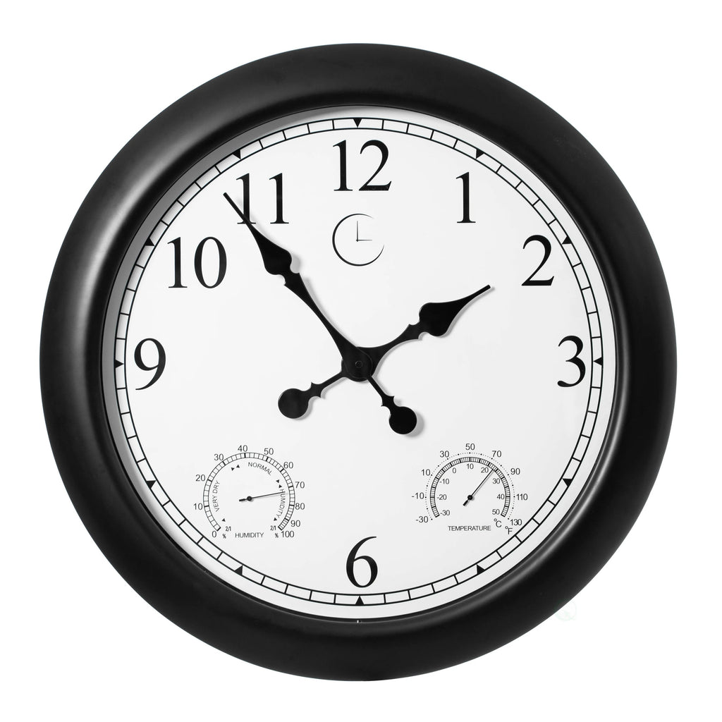 Outdoor Wall Clock With Thermometer And Hygrometer, 24-Inch, Black
