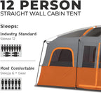 CORE 12 Person Straight Wall Cabin Tent, 16 x 11 Feet, Orange - SUVELAM