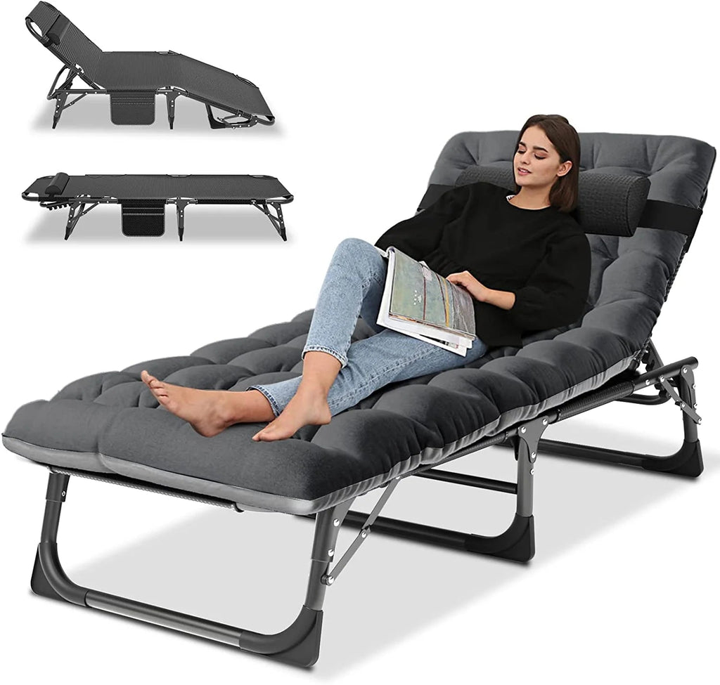 Slsy 5-Position Adjustable Folding Lounge Chair And Cot - 75.2" x 25.6" x 11.8"