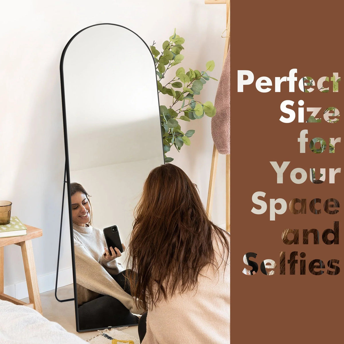 Full-Length Floor Mirror 64x21, Aluminum Alloy Frame With Stand And Wall Mount Option