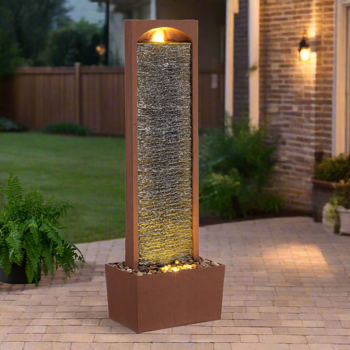 Teamson Home Faux Slate Outdoor LED Waterfall Fountain, 38.5 in, Red Rock