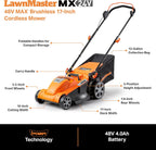 LawnMaster 48V Max Brushless Lawn Mower With 2 x 24V Max 4.0Ah Batteries And Dual Charger - CLMF4817E