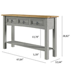 Solid Pine Wood Console Table With 3 Drawers - 47.99in W x 12.64in D x 28.82in H