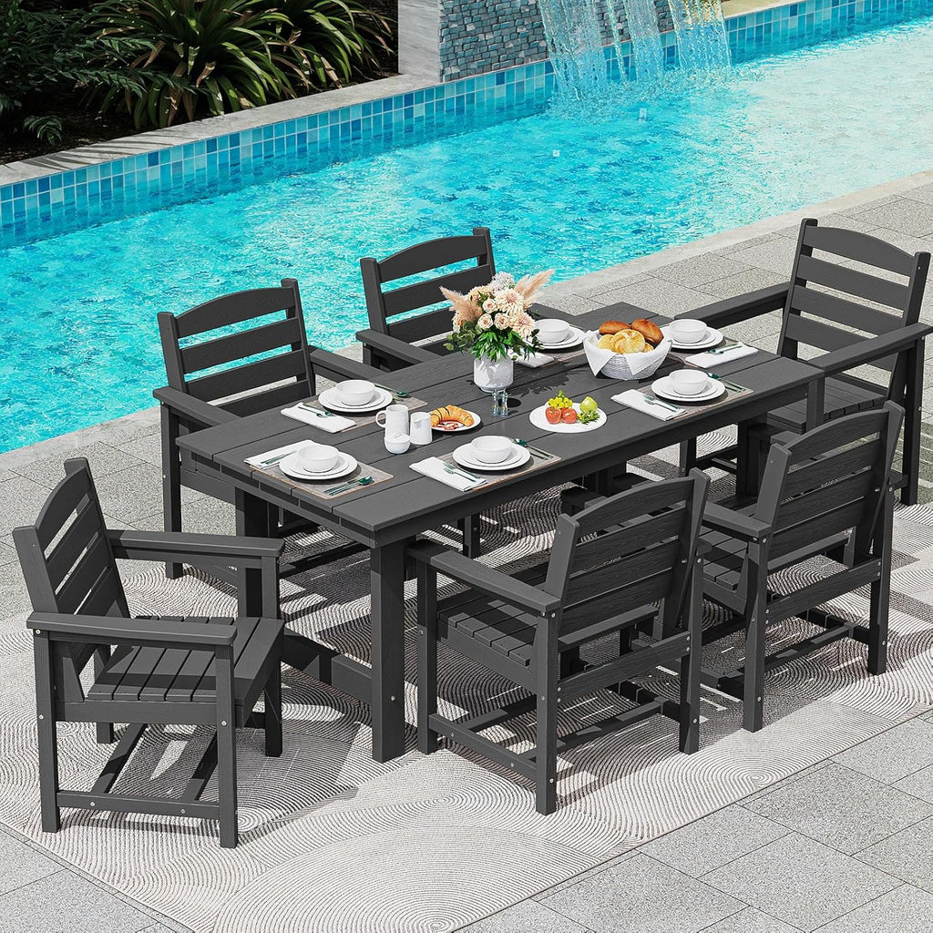 SERWALL 7-Piece HDPE Patio Dining Set, Aruba, 66.9in D x 32.2in W x 29.1in H