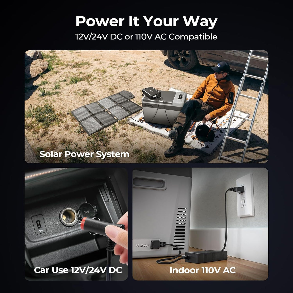 BougeRV 23 Quart Portable Car Refrigerator Freezer, Grey, 12/24V DC - CR22