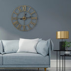 24 Inch Round Black Powder-Coated Metal Wall Clock With Gold-Tone Hands