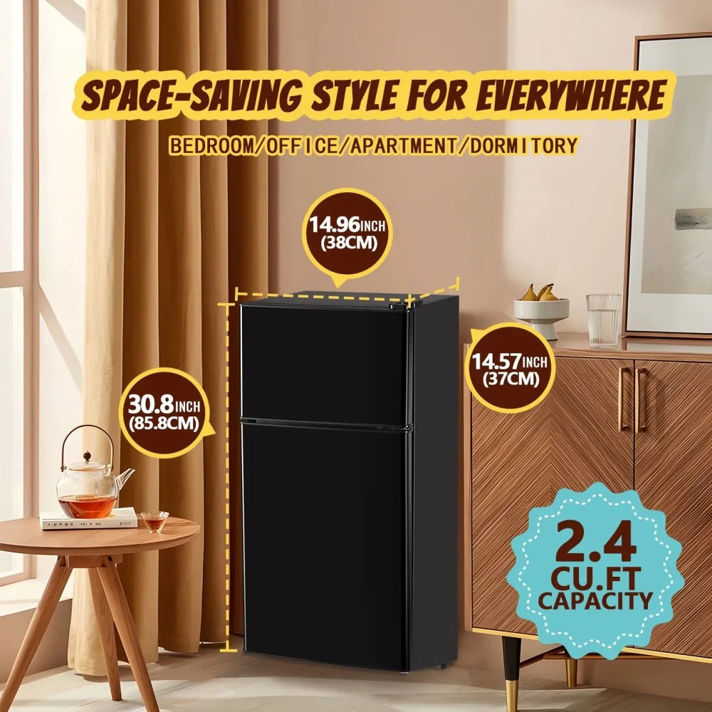 Tacool Compact Refrigerator With Top Freezer, Dual Door, Adjustable Thermostat, Black