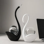 Ceramic Swan Figurine With Glass Sphere Decorative Sculpture