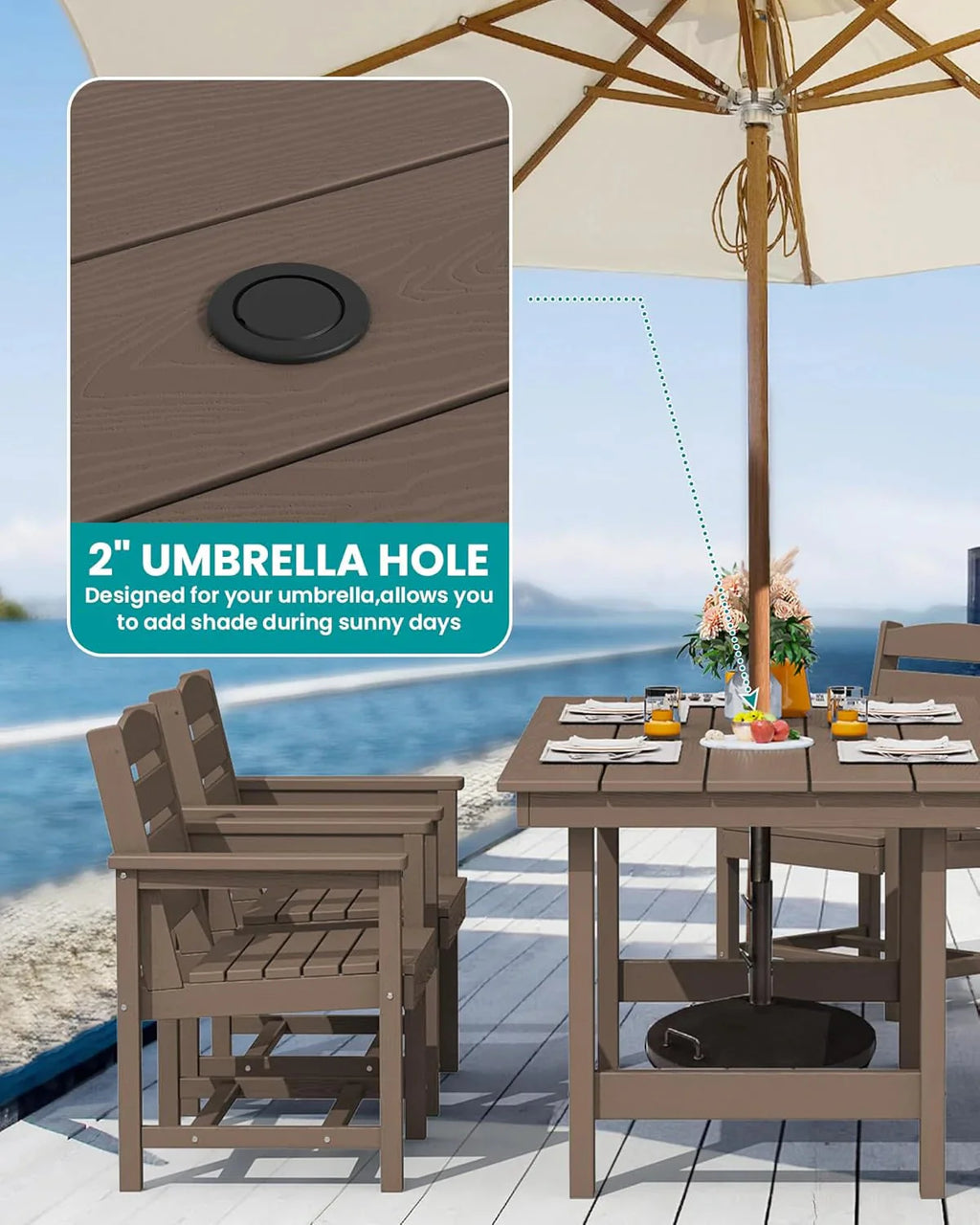 SERWALL 7-Piece HDPE Patio Dining Set, Aruba, 66.9in D x 32.2in W x 29.1in H