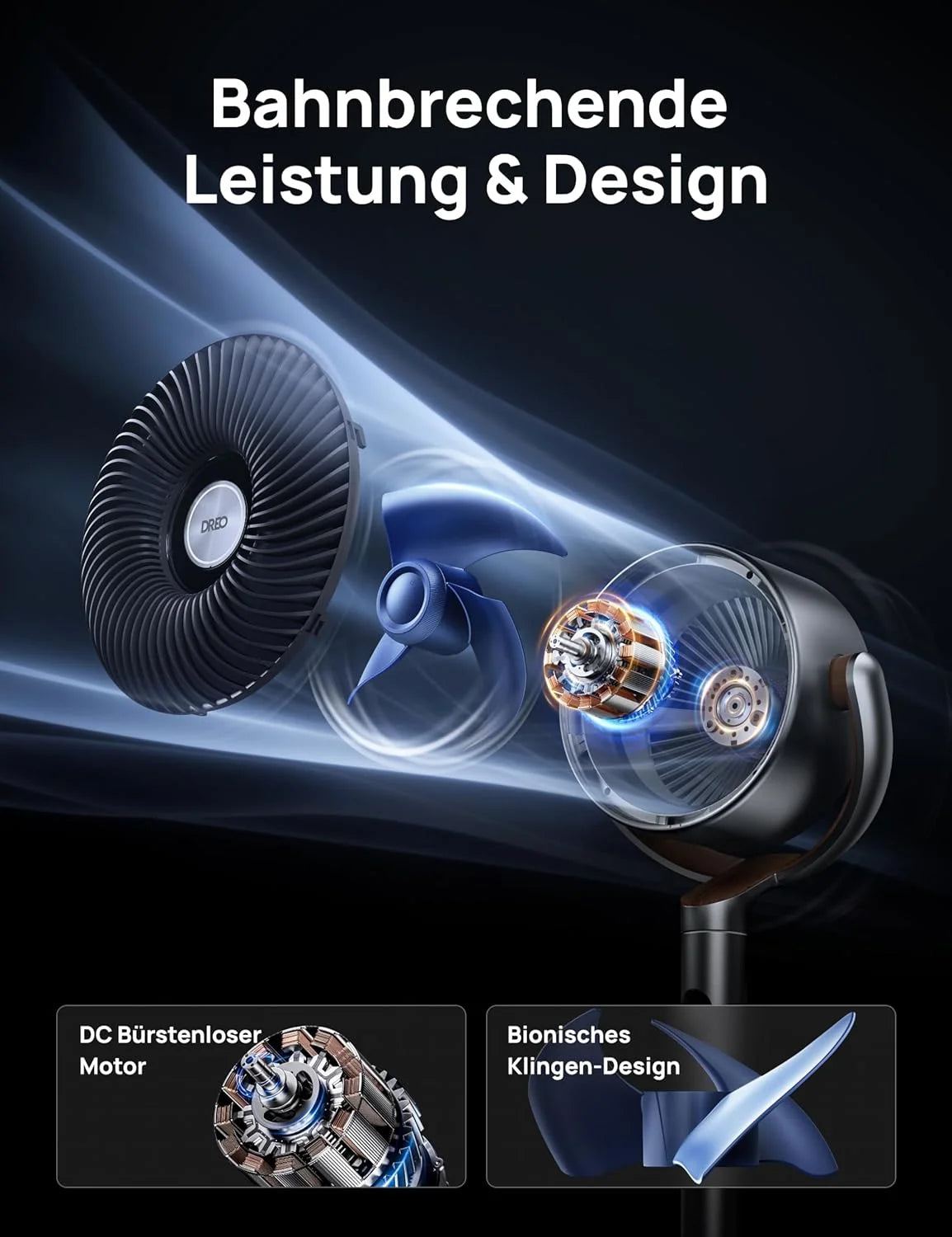 Dreo PolyFan Stand Fan, 20dB, 120 Degree Omni-Directional Oscillation, 35-40 inch - PolyFan 502
