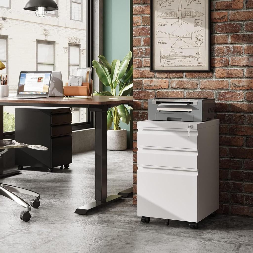 3-Drawer Mobile Steel File Cabinet, Letter/Legal/A4, Black, 17.1in D x 14.6in W x 23.8in H