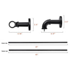 1 Inch Industrial Wrap-Around Curtain Rods, Matte Black, 28-48 in, 48-86 in, 86-120 in