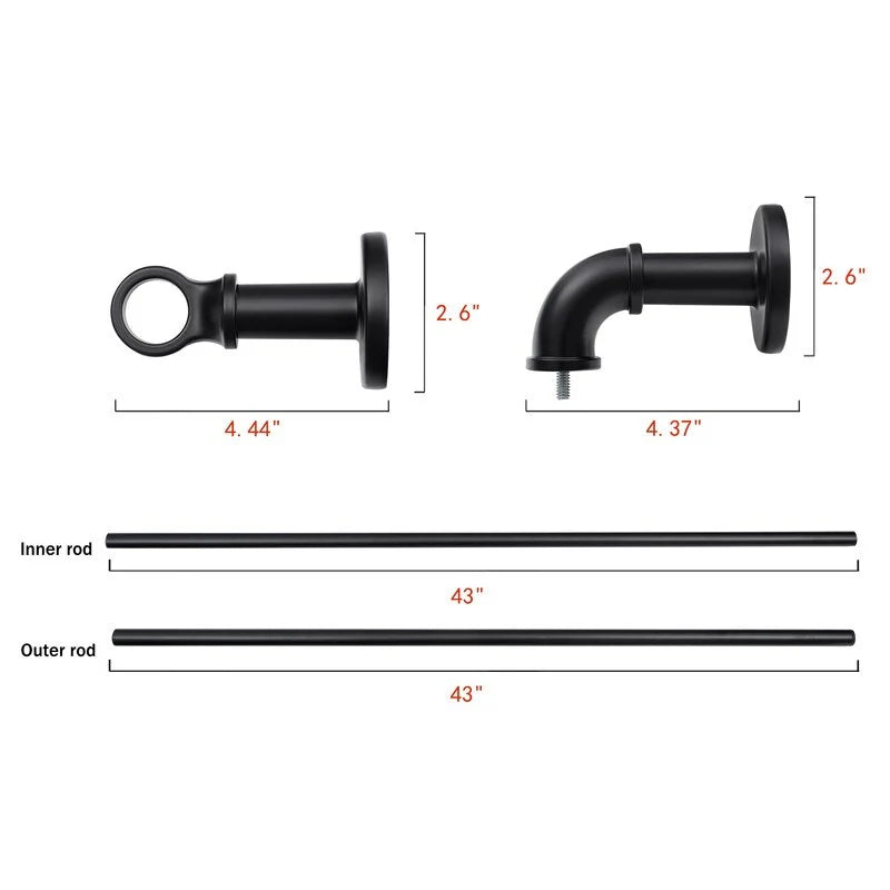 1 Inch Industrial Wrap-Around Curtain Rods, Matte Black, 28-48 in, 48-86 in, 86-120 in