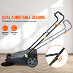 Walk-Behind Hand Push Floor Sweeper, 25.6-Inch Sweeping Path, 5-Gallon Waste Container