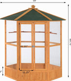 Large Wooden Hexagonal Outdoor Aviary Flight Bird Cage With Covered Roof