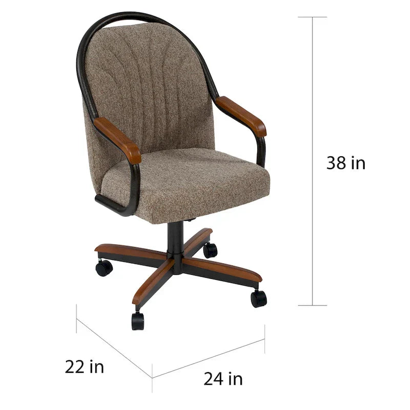 Casual Dining Swivel And Tilt Rolling Dining Chair, Brown Fabric, 38 H x 22 1/2 W x 22 D / 38 H x 24 W x 22 D