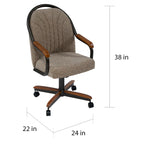 Casual Dining Swivel And Tilt Rolling Dining Chair, Brown Fabric, 38 H x 22 1/2 W x 22 D / 38 H x 24 W x 22 D