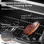 MELLCOM 4 Burner Propane Gas Grill With Cast Iron Grates And Side Stove, 44,000 BTU, Black - BBQ-4+1