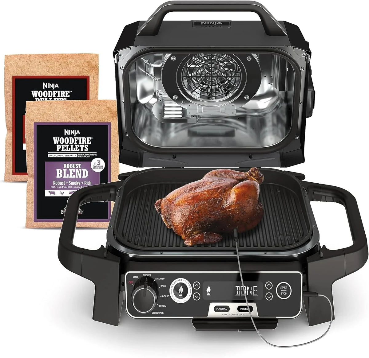 Ninja 7-in-1 Portable Electric Outdoor Grill And Smoker With Thermometer, Grey - OG751BRN